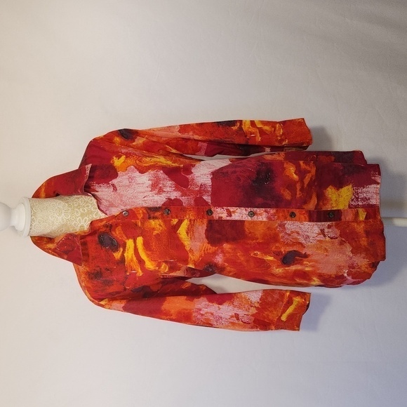 Chico's Artsy Multicolor 3/4 Button Cuff Sleeve 100% Cotton Button Down Top SZ 1 - Picture 1 of 13